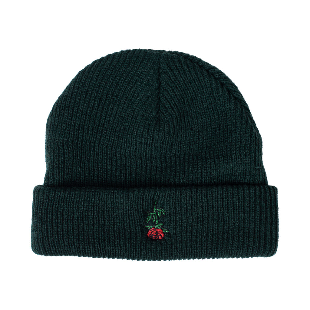 Subrosa Rose Embroidery Beanie - Dark Green