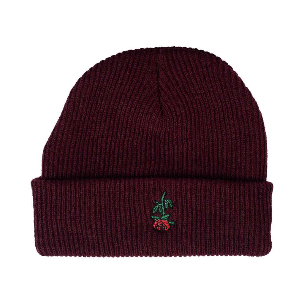 Subrosa Rose Embroidery Beanie - Maroon
