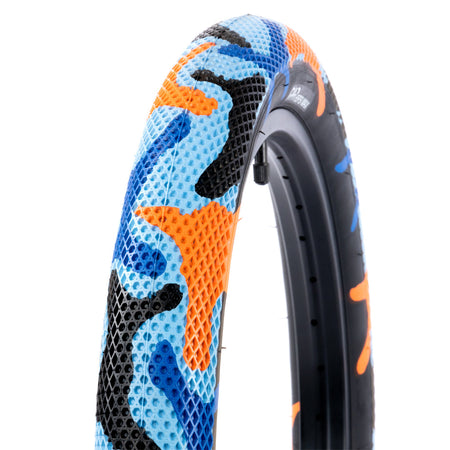 Cult Vans Tyre - Blue / Orange Camo With Black Sidewall 2.40" | BMX