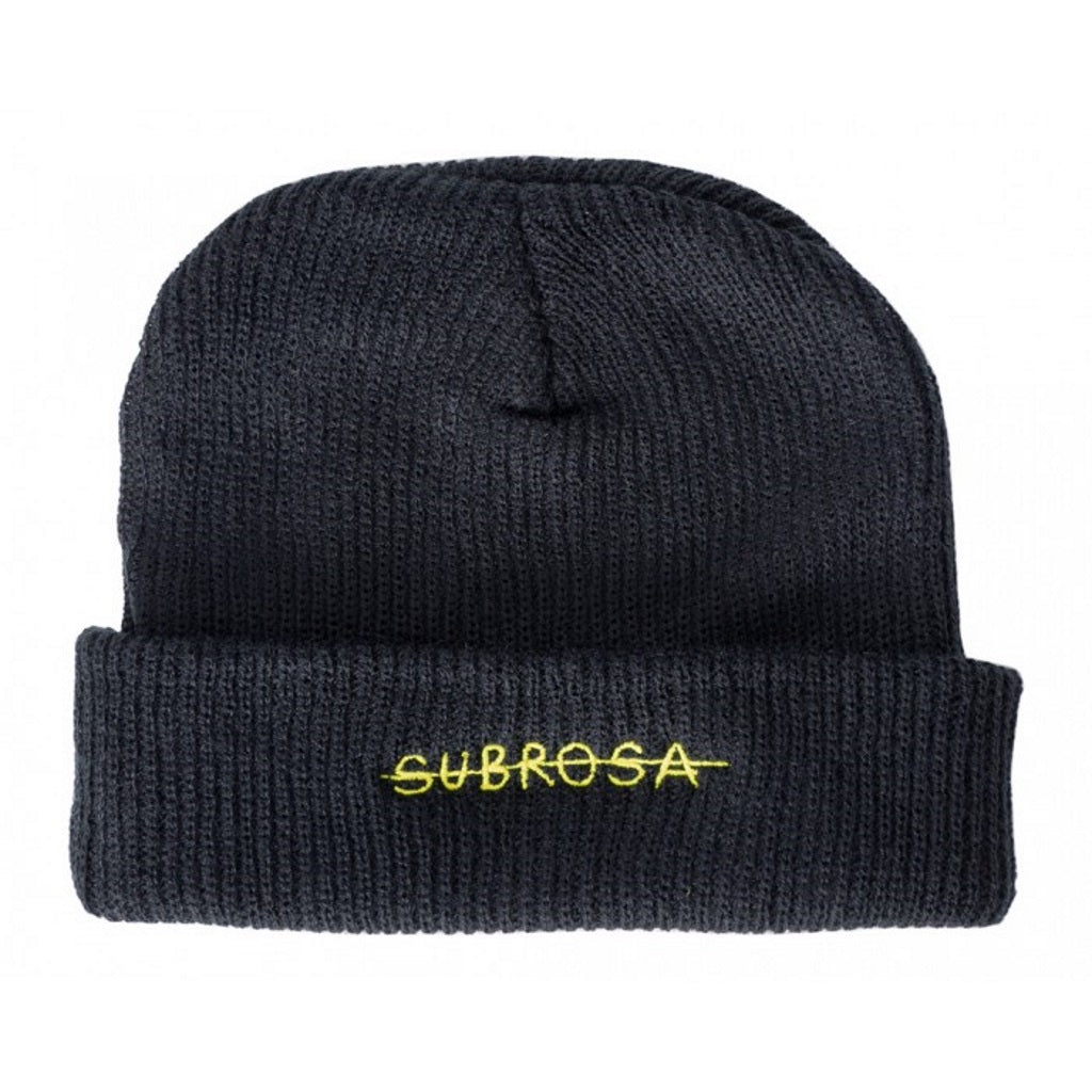 Subrosa Crossed Beanie - Black With Yellow Stitching