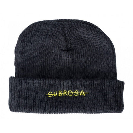 Subrosa Crossed Beanie - Black With Yellow Stitching